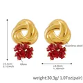 Gold stainless steel twisted knot earrings with red glass beaded fringe details - Twisted Knot Red Cluster Style (F1487) / Gold/Red