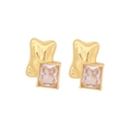 Golden irregular butterfly earrings with rectangular clear diamonds in high polish - Irregular Square Stud Earrings (8#)