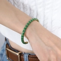 Minimalist green enamel striped open bangle in gold-plated stainless steel for women - Green