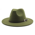 Detailed view of the olive green felt fedora hat featuring a leather band and buckle - M (56-58cm) / Army Green