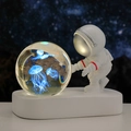 Astronaut night light with 3D crystal ball showing blue jellyfish on white base - Sphere / Jellyfish (Multicolor Light)