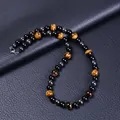 Blue tiger eye, obsidian and hematite beaded necklace with silver lobster clasp for men - Yellow Tiger Eye + Hematite + Obsidian