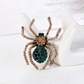 Vintage spider brooch with emerald and amber crystals on silver metal base - Dark Green Spider (33)