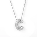 Polished silver balloon letter C pendant necklace with beaded chain on white background - Silver - C