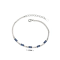 Macro detail of the S925 silver chain with 6.5mm rectangular blue cubic zirconia gems - 925 Silver / 17+3cm / Blue Zirconia - White Gold Plated (Silver)
