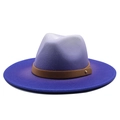 Chapeau fedora à bord large avec dégradé ombré du violet au blanc en feutre de laine - M (56-58cm) / Dégradé Bleu