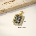 Gold plated rectangular Virgin Mary pendant with cubic zirconia and shell inlay - Warrior (Black Carved Shell)