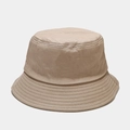 Detail of khaki cotton bucket hat showing parallel stitching on brim and flat top design - Khaki
