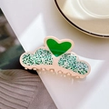 Acetate heart hair claw clip in light pink and green pastel color block design - Green-9.4cm