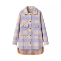 Women's oversized plaid shacket in purple and beige with buttoned chest pockets - Light Purple Plaid