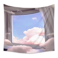 Tapisserie bohème avec paysage de rêve, nuages roses et rideaux blancs élégants - Rideau Voilage de Rêve Vue Mer (ZJ202148-6) / 73X95CM (Brossé Transfrontalier)