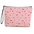 Trousse à maquillage rose avec motifs cerises et nœuds et dragonne noire pratique - Motif Cerise et Nœud / 17*25cm (Lin) avec Sangle
