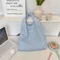 Grand sac cabas en toile bleu clair à pois blancs et paillettes, style estival chic - Mousseline Paillettes Bleu