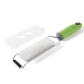Handheld stainless steel cheese and lemon grater with ergonomic green handle and cover - Bag Packaging / Green