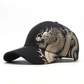 Schwarze Baseballkappe mit goldener chinesischer Drachenstickerei in der Seitenansicht - Einheitsgröße / Schwarz