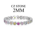 S925 sterling silver colorful flower ring with 2mm cubic zirconia stones - Multicolor Flower Prong Eternity Band (DY120740)
