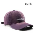 Purple washed denim baseball cap with vintage finish and white Conquer embroidery - Purple