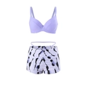 Dreiteiliger Bikini mit fliederfarbenem Bandeau-Oberteil und bedruckter High-Waist-Hose - Einheitsgröße (Cover-up) / Lavendelviolett / Nur Überwurf