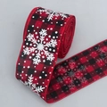 Christmas burlap ribbon with red and black buffalo plaid and white snowflake patterns - Snowflake Red and Black Plaid / 6.5cm*5 Yards