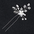 Silver bridal hair comb featuring pearls and marquise rhinestones in floral design - HS-J6377 Single Silver 3-Rhinestone Pearl Hair Pin