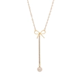 Double-layer pearl necklace featuring a golden bow and sparkling rhinestone tassel - Butterfly Bow Tassel Pearl Y-Shaped Style (3#)