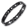 Elegant black stainless steel magnetic bracelet with sparkling crystal inlay - Black-White Zirconia