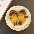 Handmade felt potato keychain charms with cute hats and glasses in a beige plate - Potato Man
