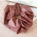 Large rose silk satin scrunchie with double-layer lace on woven beige fabric background - Q673-2 Rust Red Satin