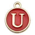 Red enamel alphabet U charm with gold plating for custom DIY jewelry making - Double-Sided Letter U / 1 Piece (12x14mm) / Red