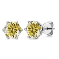 Elegant S925 sterling silver stud earrings featuring 1 carat yellow round moissanite - Lemon Yellow (1CT*2)
