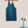 Dark green cotton linen apron with neck strap and large pocket on a wooden hanger - Kids Blue