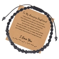 Détail de la carte code Morse avec bracelet en pierre de lave noire et hématite - À mon incroyable petit ami
