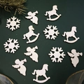 12pcs white glitter wooden Christmas ornaments set with snowflake angel and horse shapes - 12Pcs Mixed (4CM) / Iridescent White Wood Slice