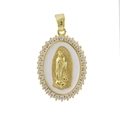 Pendente Madonna placcato oro con smalto bianco e pietre di zircone lucide - 03-Smalto Bianco Vergine Maria