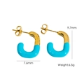 U-shaped gold stainless steel earrings with sky blue enamel finish and dimensions - Sky Blue (YTE2410500-3)
