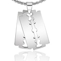 Collana con ciondolo a lama d'argento in acciaio inossidabile lucido uomo - Doppia Lama - Catena di Perle