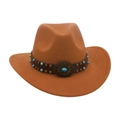 Cappello da cowboy western vintage in feltro marrone con fascia in pelle turchese e borchie - Taglia unica / Cachi