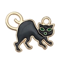 Halloween black cat enamel charm with gold plating and green eyes for jewelry making - 1pc Black Cat with Green Eyes (16x20mm)