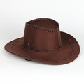 Détails du chapeau de cowboy marron foncé avec coutures croisées noires et œillets en métal - Réglable / Café Foncé