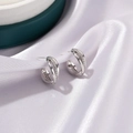 Silver criss-cross C-shaped hoop earrings with sparkling zircon pave in a sleek style - Cross Double Line Silver Earrings (白K 9832)