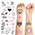 Y2K style butterfly and heart temporary tattoo stickers in black and pink for party use - Y2K Series (Set of 10)