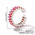 Silver hip hop ring with pink rectangular crystals and adjustable open band design - Silver-Red