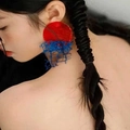 2504033 Red Round Mesh Earrings (s925 Silver Needle)