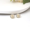 Elegant gold round stud earrings with hollow rose design and halo of clear zircons - Gold Hollow Rose Round