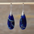 Bohemian style drop earrings with deep blue emperor stone and silver hooks - Lapis Blue