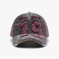 Vintage gray and burgundy baseball cap with New York 79 embroidery and distressed brim - Adjustable / Wine Red (24A281)