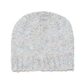 Close-up of white chunky knit beanie with sparkling iridescent sequins and ribbed edge - M (56-58cm) / White