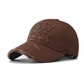 Brown distressed baseball cap with NEW YORK embroidery and vintage torn details - Adjustable / Caramel color