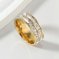 Minimalist double row square zircon gold plated stainless steel ring for women - US 6 / Gold (Double Row)