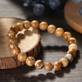 Natural landscape stone beaded bracelet with brown and beige textured round beads - Jasper / 4mm
